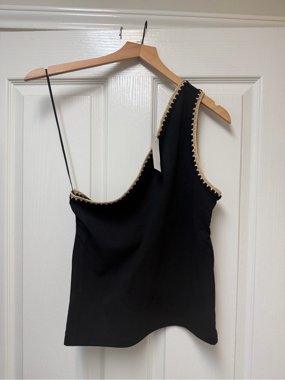 Ann Taylor Black One-Shoulder Tank with Cream Trim